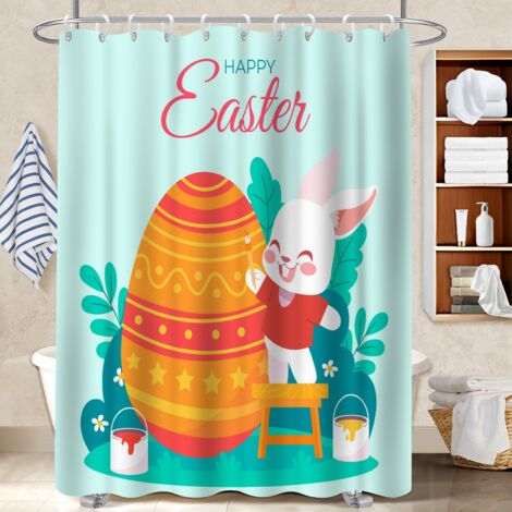 Ensemble rideau de douche polyester avec anneaux 180x180 résistant protection douche pour accueillir l’été dans sa maison (1/5)