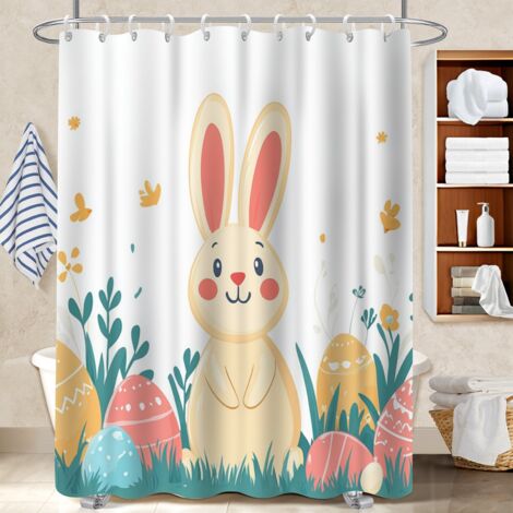 Ensemble rideau de douche polyester avec anneaux 180x180 naturel voile de douche pour un intérieur cosy et chaleureux (1/5)