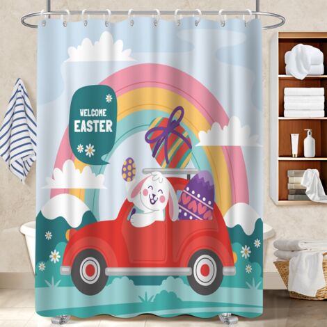 Ensemble rideau de douche polyester avec anneaux 180x180 artistique rideau étanche pour maison secondaire (1/5)