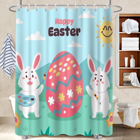 Rideau de bain imprimé polyester 180x180 avec 12 œillets séparation douche pour jeune couple emménageant (1/5)