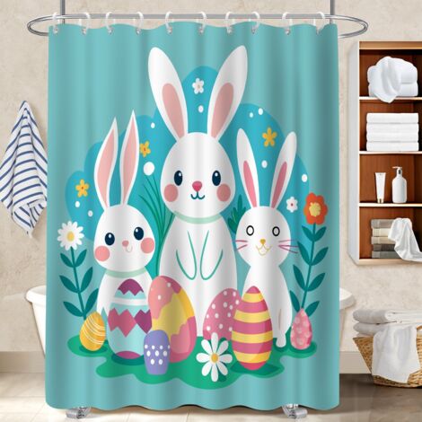 Ensemble rideau de douche polyester avec anneaux 180x180 À œillets renforcés housse de baignoire pour une ambiance tropicale et dépaysante (1/5)