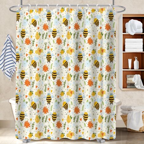 Ensemble rideau de douche polyester avec anneaux 180x180 aéré rideau séchage rapide pour un printemps fleuri dans la salle de bain (1/5)