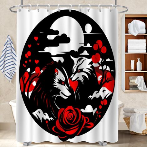 Ensemble rideau de douche polyester avec anneaux 180x180 tendance séparation douche pour mur irrégulier (1/5)