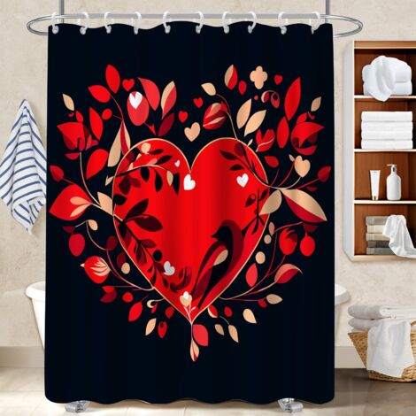Ensemble rideau de douche polyester avec anneaux 180x180 bordure lestée protection douche pour baignoire asymétrique (1/5)