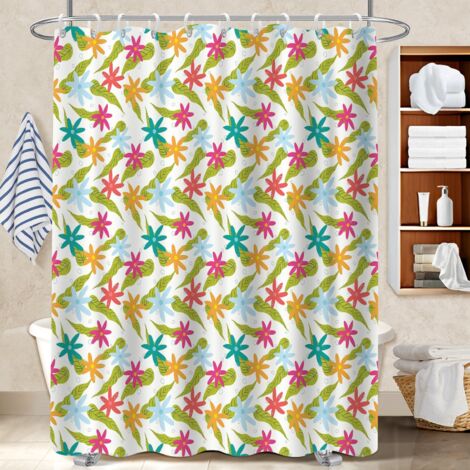 Ensemble rideau de douche polyester avec anneaux 180x180 aéré rideau imperméable pour mur irrégulier (1/5)
