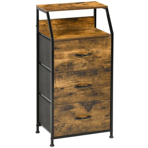 Armoire en tissu, avec 3 compartiments. Armoire à rangement dotée d’une structure en acier. Idéale pour la chambre à coucher ou le salon. Style rustique, couleur brun. (1/2)