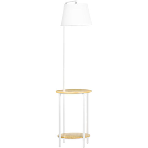 Lampe de bureau de 162 cm de hauteur, 40 watts. La lampe dispose de 2 supports et son abat-jour en lin est de couleur blanche. Conçue en métal, cette lampe convient parfaitement pour les salons et les (1/2)