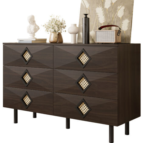 Table de maquillage en rotin avec 6 tiroirs, stable et spacieuse. Idéale chambre ou salon, design élégant. (1/2)