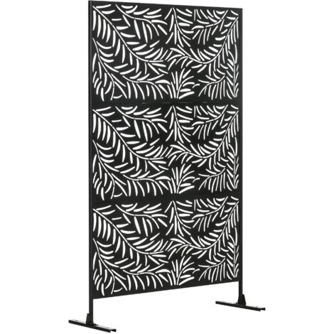 Protection visuelle avec support, séparateur de pièces avec motif en lattes, dimensions : 122 x 198 cm. Séparateur de pièces pour jardin ou terrasse. Matériau : acier, couleur noire. (1/2)