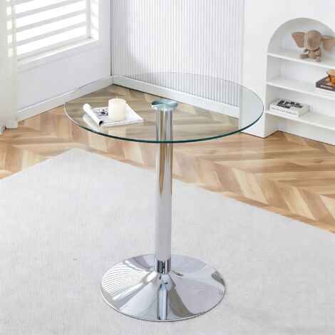 Table en verre moderne et minimaliste : avec un diamètre de 89 cm et une hauteur de 92 cm, ce meuble est parfait pour créer une atmosphère élégante et raffinée. (1/2)