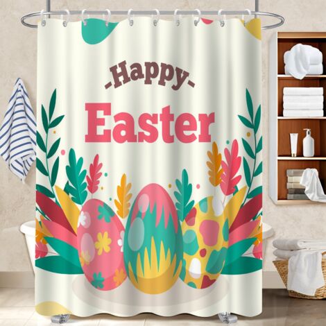 Ensemble rideau de douche polyester avec anneaux 180x180 imperméable protection douche pour délimiter l’espace dans une salle de bain ouverte (1/5)