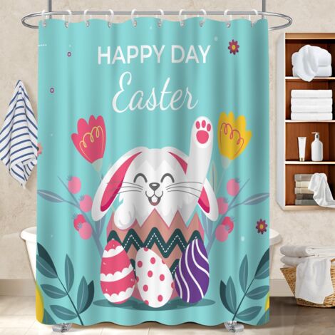 Kit rideau de douche en polyester 180x180 poids lesté protection douche pour une petite salle de bain (1/5)