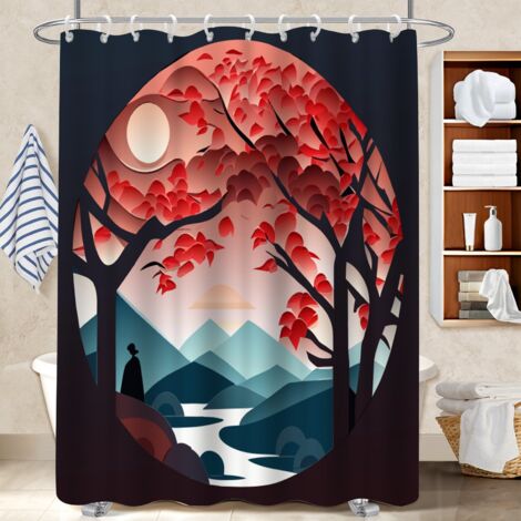 Rideau de douche tissu polyester 180x180 avec 12 œillets protection douche pour idéal location saisonnière (1/5)