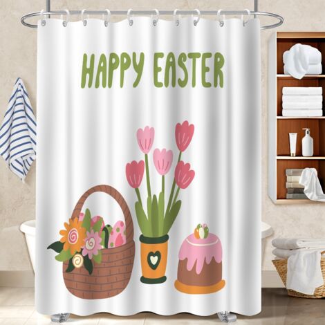 Ensemble rideau de douche polyester avec anneaux 180x180 bordure lestée rideau étanche pour une touche de gaieté et de couleur (1/5)