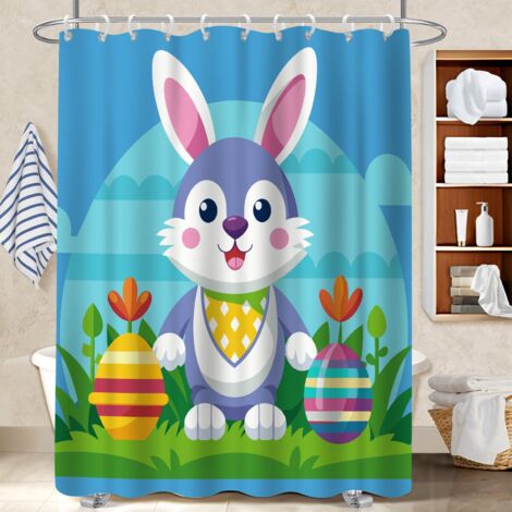 Ensemble rideau de douche polyester avec anneaux 180x180 bordure lestée voile de douche pour idéal location saisonnière (1/5)