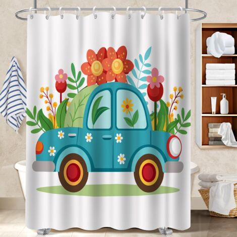 Kit rideau de douche en polyester 180x180 infroissable séparation douche pour maison secondaire (1/5)