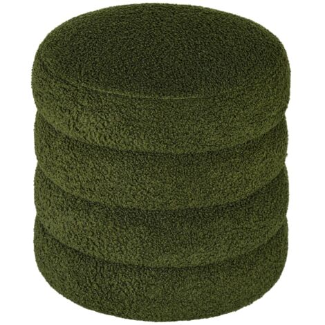 Hocker, de forme ronde, en tissu teddy, jusqu’à 120 kg. Diamètre : 40 x 45 cm. Couleur : vert. (1/2)