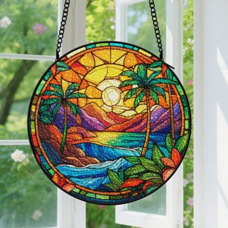 Suspension en vitrail, attrape-soleil coloré artistique, décoration intérieure unique, cadeau Noël, Fête des Pères pour homme, femme, maman 12,5 cm (1/5)