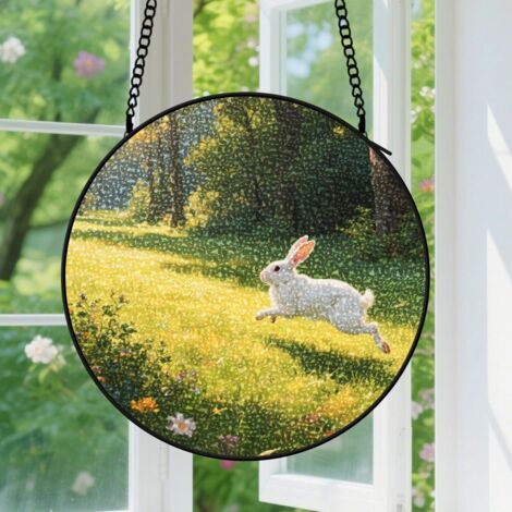 Suspension en vitrail - Attrape-soleil artistique en verre coloré, décoration fenêtre unique, cadeau Anniversaire pour femme, homme, professeur 9cm (1/5)