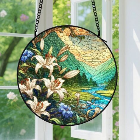 Suspension en vitrail - Attrape-soleil élégant pour maison, décoration minimaliste, cadeau Anniversaire pour femme, homme, collègue, camarade 25 cm (1/5)