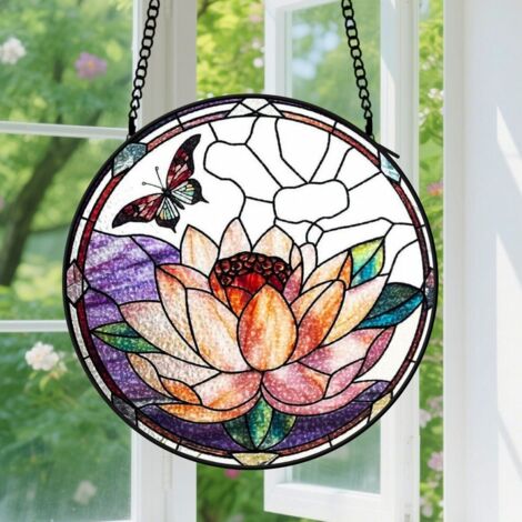 Suspension en vitrail, attrape-soleil coloré élégant, décoration porte intérieure, cadeau Fête des Mères, Anniversaire pour femme, homme 9cm (1/5)