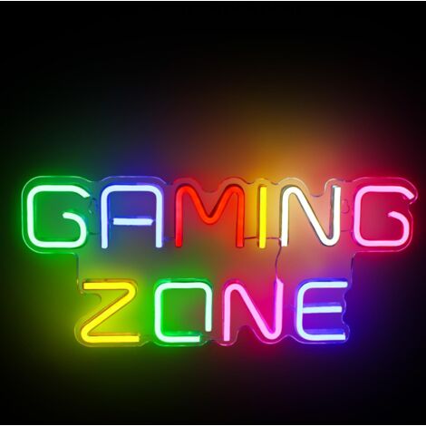 Enseigne néon « GAMING ZONE », lettres lumineuses LED personnalisables, alimentation USB, pour chambre ou salle de jeux d'adolescents (1/5)