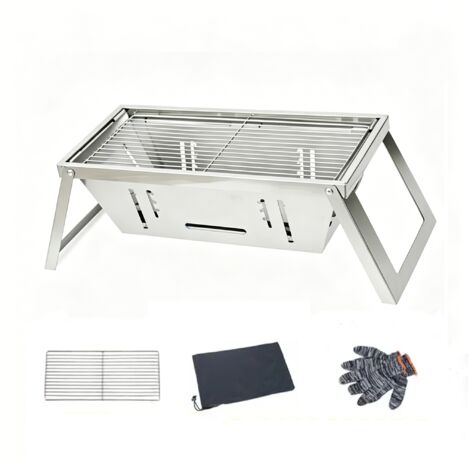 Grill barbecue pliable charbon de bois acier inoxydable petit format pour jardin camping usage maison cuisson au charbon naturel portable léger et facile à ranger (1/5)
