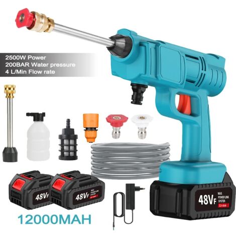 Nettoyeur sans fil 200BAR, 2500W, avec 2 batteries pour lavage voiture et jardin