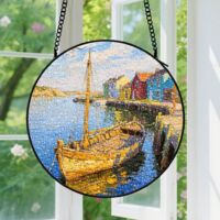 Suspension en vitrail, attrape-soleil unique artistique, décoration porte intérieure, cadeau Noël, Fête des Pères pour homme, femme, maman 16 cm