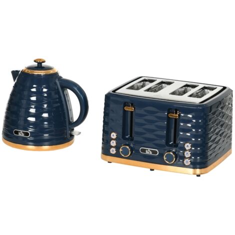 Ensemble Grille-Pain et Bouilloire 2-en-1 Bleu - 7 Niveaux de Dorange, Fonctions Décongélation et Réchauffage, Électroménager Compact et Design (1/5)