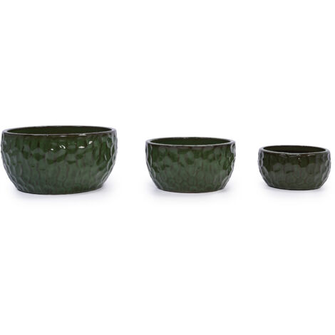 Lot de 3 Pots en Céramique Émaillée Verte Martelée - Ø 38,1/30,5/25,4 cm, avec Trous de Drainage, Idéal pour Bambous et Figuiers, Intérieur/Extérieur (1/5)