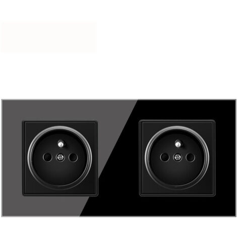 Prise Murale Standard Européen 250V 16A – Double Prise Électrique avec Panneau en Verre Trempé Noir, Prise Murale DIY (1/3)