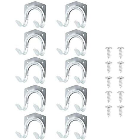 Lot de 10 Crochets Muraux en Métal – Crochets Doubles avec Vis, Supports de Rangement Multifonctions pour Jardin, Cuisine, Garage et Outils (1/5)