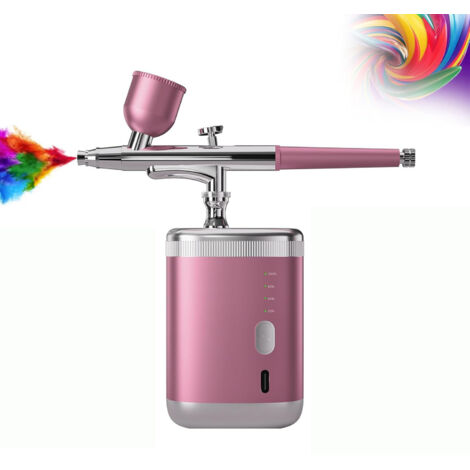 Kit Aérographe Portable avec Compresseur – Pression Réglable pour Pulvérisation Stable, Idéal pour Nail Art, Maquillage, Décoration de Gâteaux et Peinture de Modèles Rose (1/5)