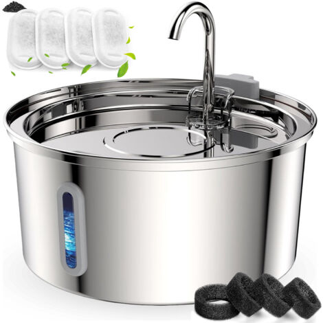 Fontaine à Eau Chat 3,2 L Acier Inoxydable – Ultra-Silencieuse, 4 Filtres et Éponges, Filtration Avancée pour Chats et Chiens de Petite Taille (1/5)