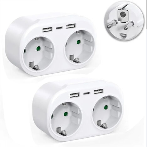 Lot de 2 Adaptateurs de Prise EU 1-en-2 avec Ports USB et AC 16A – Multiprise Murale Polyvalente pour Maison et Bureau (1/5)