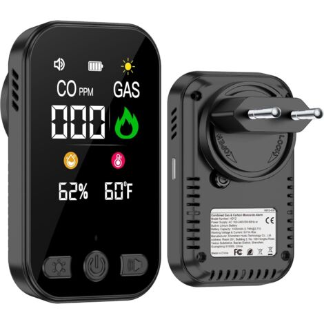 Détecteur de Gaz et Monoxyde de Carbone – Alarme CO et Gaz Combustibles, Prise Secteur, Compatible Gaz Naturel, LPG, Méthane, Propane et Butane, Noir (1/5)
