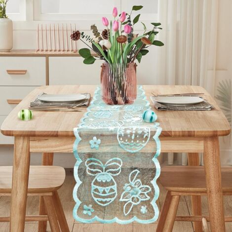 Ostern Tischläufer 183x33cm – Hase Tischdecke Frühjahrsdeko & Festlich Blau (1/5)