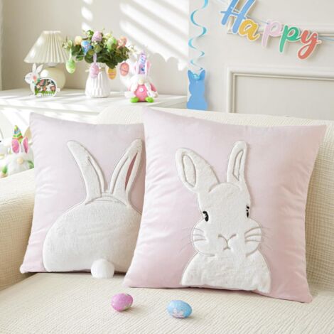 Ostern Kissenbezug 2er Set 45x45cm – Hase Samt Rosa Frühjahrsdeko Wohnzimmer (1/5)