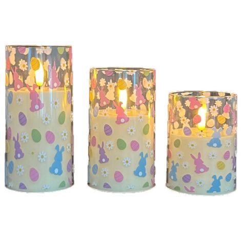 3er Set LED-Flammenlose Dekokerzen – Elektrische Osterkerze mit Hasen und Bunt-Eiern, Ambiente Licht für Hochzeits- und Partydekoration (1/4)