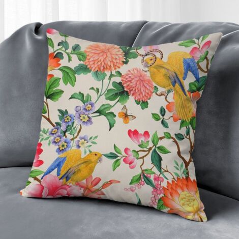 Housse de coussin fleurs printemps papillon, décoration salon,50×50cm (1/5)