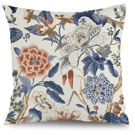 Housse de coussin plantes fleurs papillon, décoration maison,50×50cm (1/5)