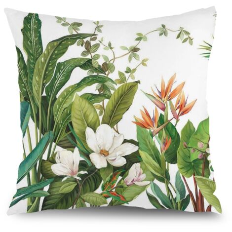 Housse de coussin plantes fleurs papillon, décoration canapé salon,50×50cm (1/5)