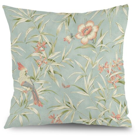 Housse de coussin plantes fleurs papillon, décoration salon rustique,45×45cm (1/5)