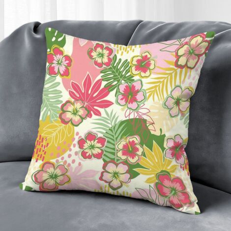 Housse de coussin floral printemps, papillon décoration canapé,50×50cm (1/5)
