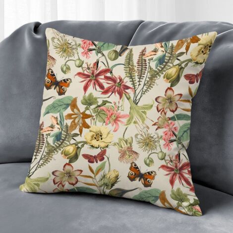 Housse de coussin plantes papillon, décoration salon intérieur,45×45cm (1/5)