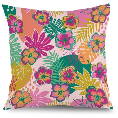 Housse de coussin plantes papillon fleurs, décoration maison,50×50cm (1/5)