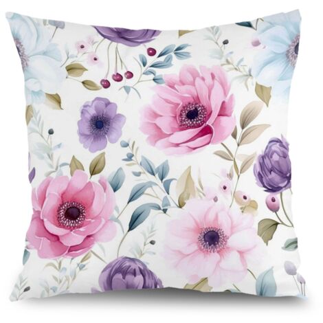 Housse de coussin floral plantes papillons, décoration canapé maison style rustique,50×50cm (1/5)