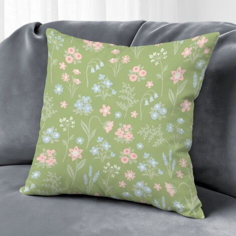 Housse de coussin floral bleu rose jaune, décoration canapé élégant,45×45cm (1/5)