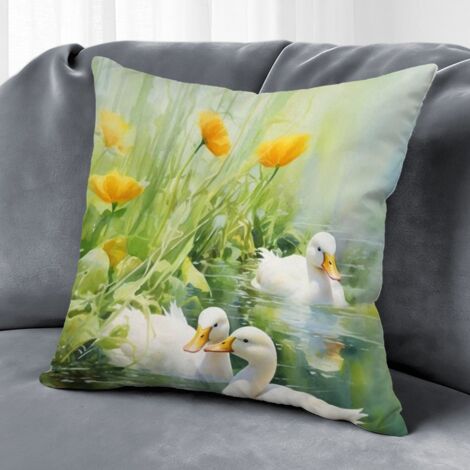 Housse de coussin feuilles fleurs printemps, décoration canapé,45×45cm (1/5)